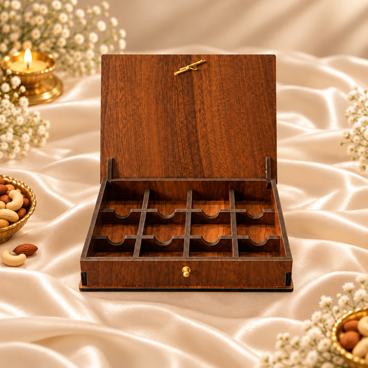 12 Cavity Prelam MDF Diwali Box – secondary view on cream satin background