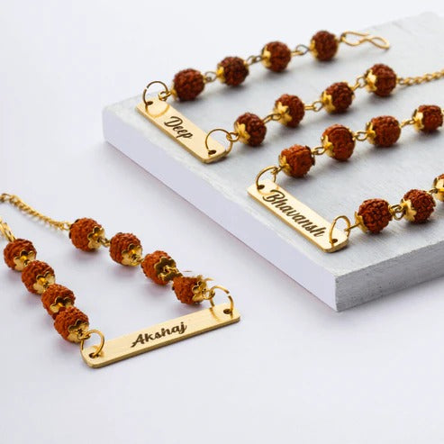Personalized Rudraksha Beads Name Rakhi