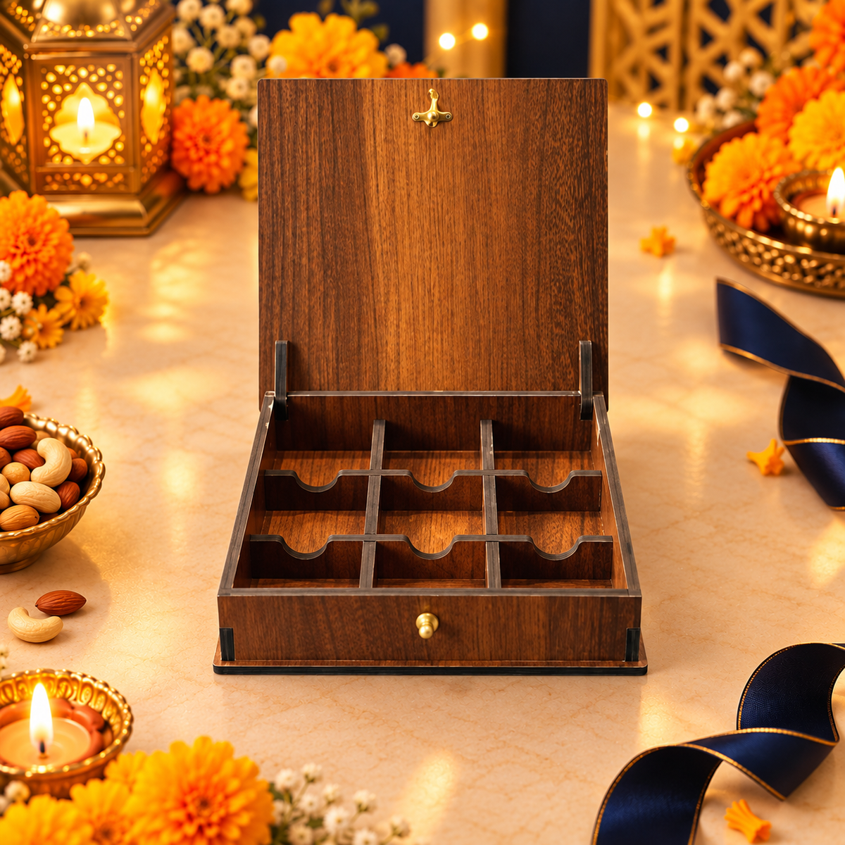 9 Cavity Prelam MDF Diwali Box – secondary view in Diwali setting