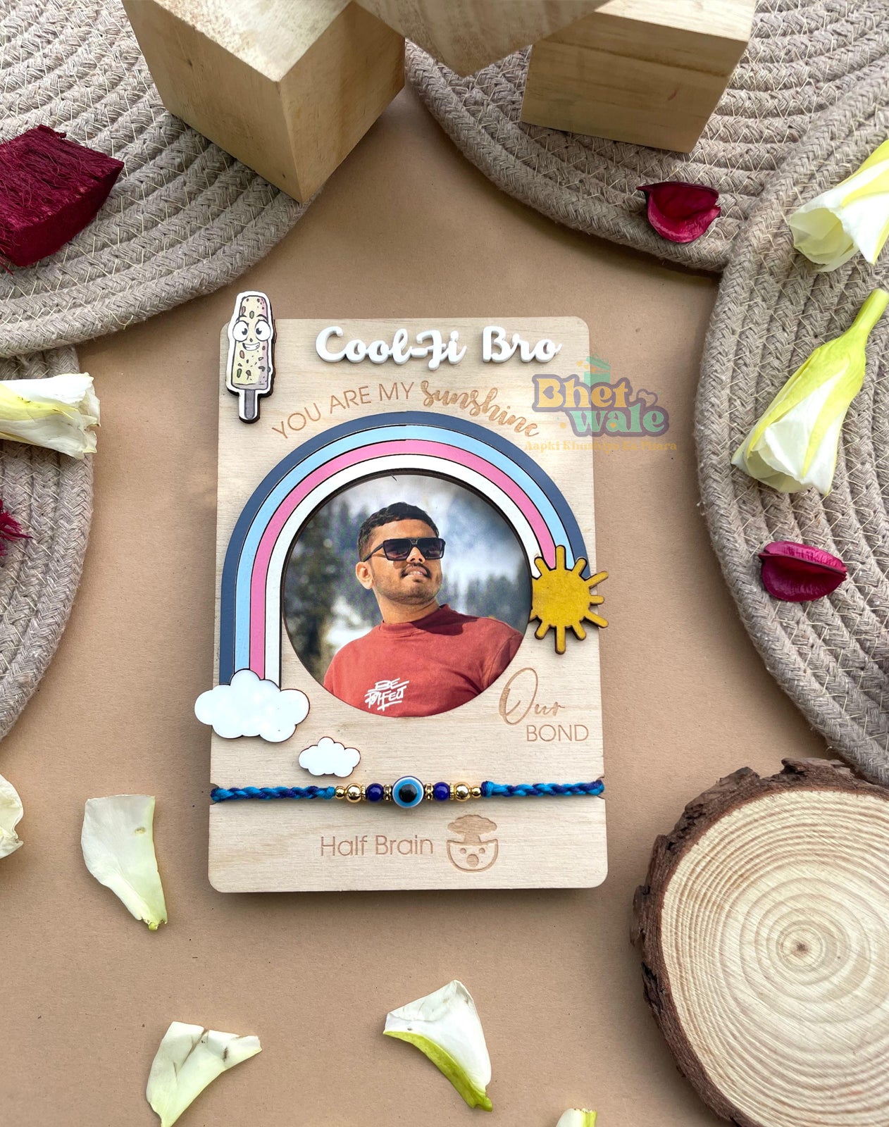 Cool-Fi Bro Rakhi with Fridge Magnet – Evil Eye Theme (6x4" Handmade Birch Ply)