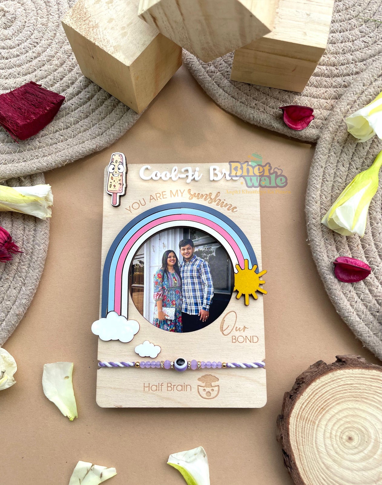 Cool-Fi Bro Rakhi with Fridge Magnet – Evil Eye Theme (6x4" Handmade Birch Ply)