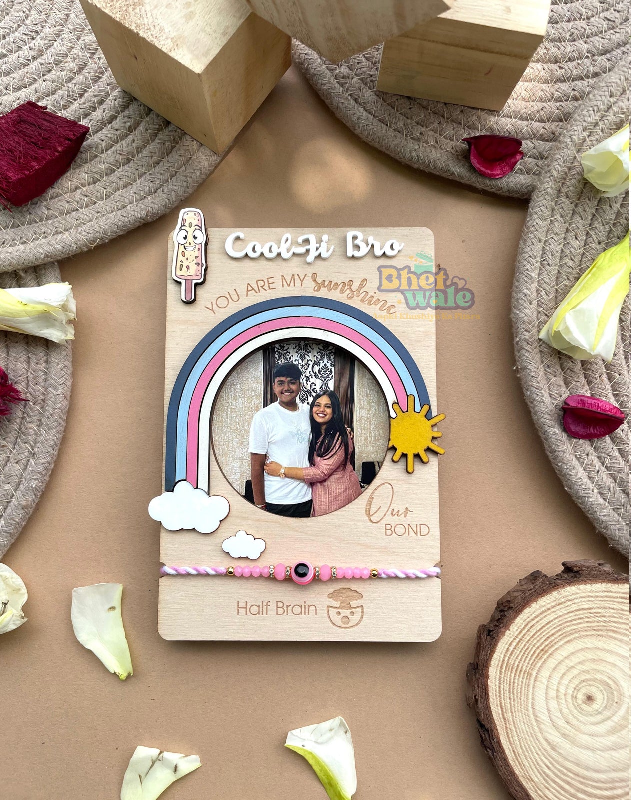 Cool-Fi Bro Rakhi with Fridge Magnet – Evil Eye Theme (6x4" Handmade Birch Ply)