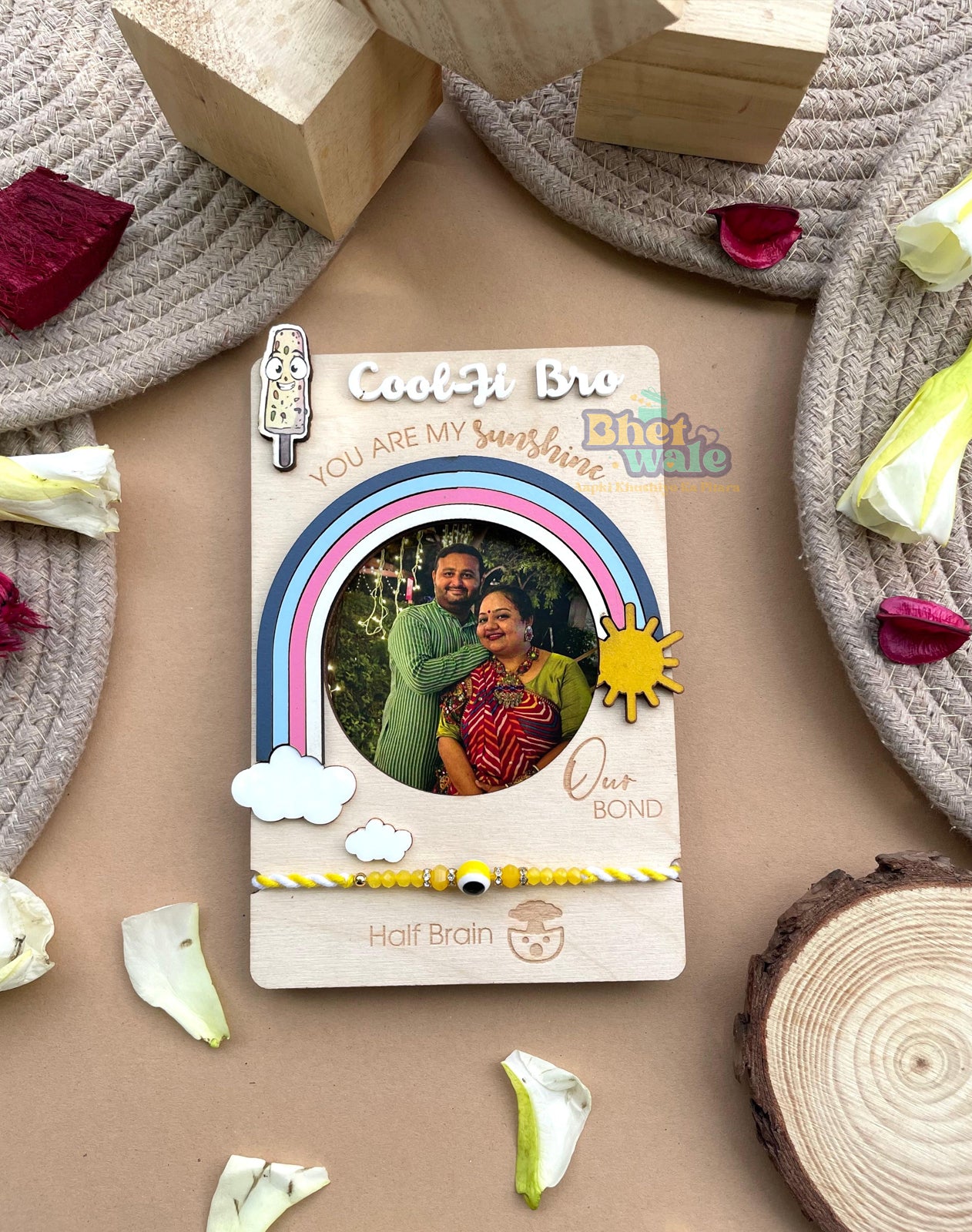 Cool-Fi Bro Rakhi with Fridge Magnet – Evil Eye Theme (6x4" Handmade Birch Ply)