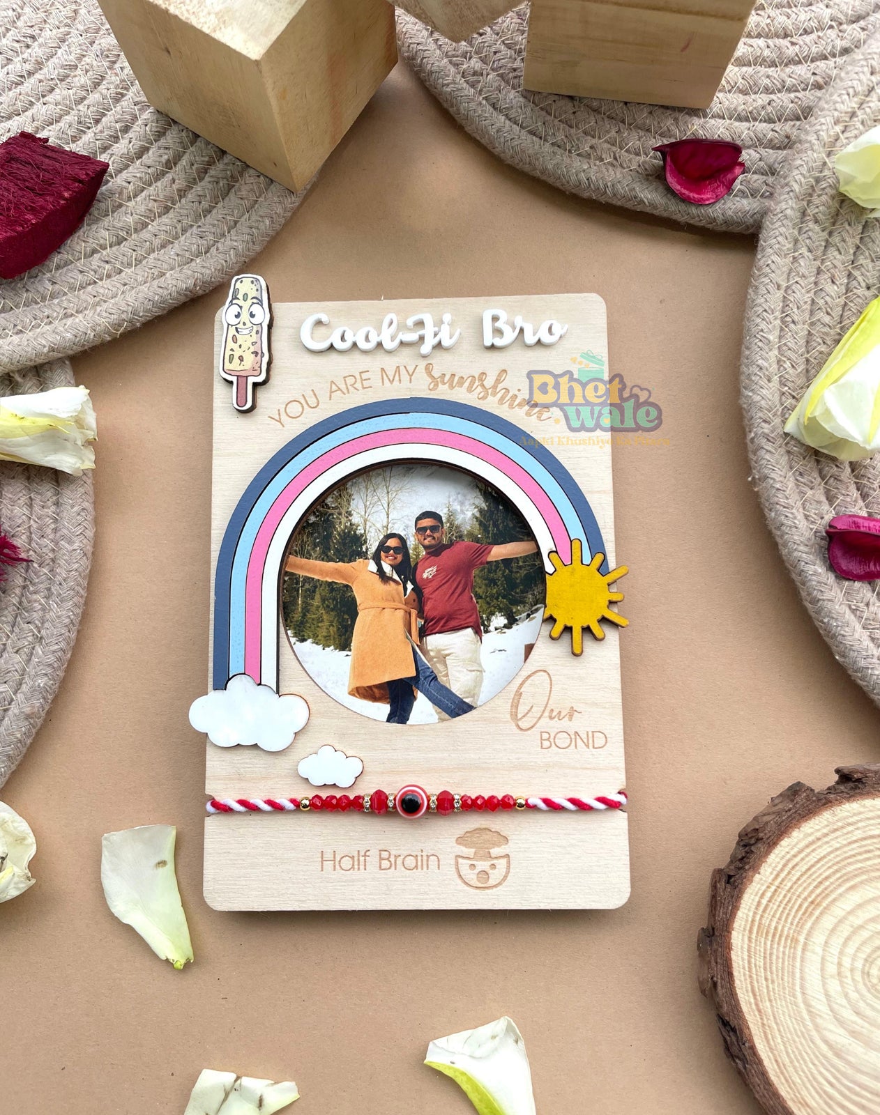 Cool-Fi Bro Rakhi with Fridge Magnet – Evil Eye Theme (6x4" Handmade Birch Ply)