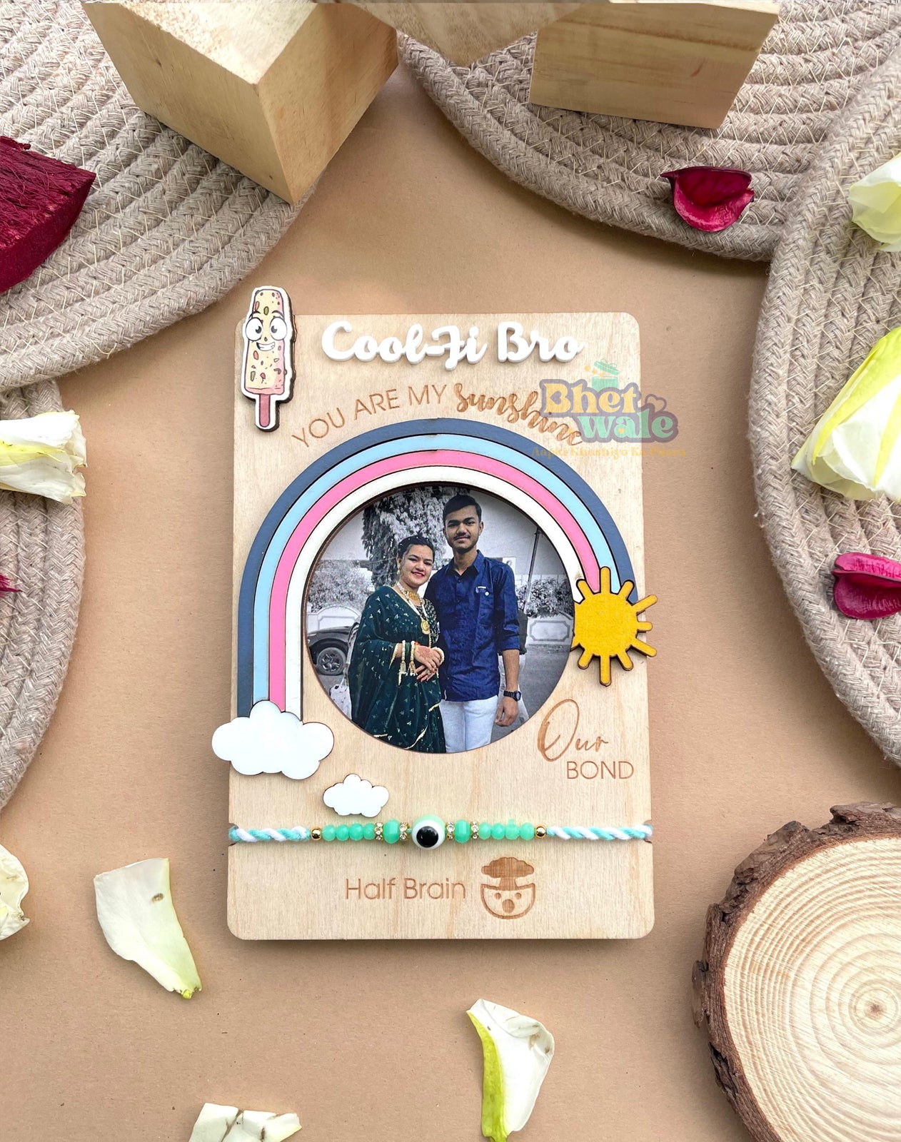 Cool-Fi Bro Rakhi with Fridge Magnet – Evil Eye Theme (6x4" Handmade Birch Ply)