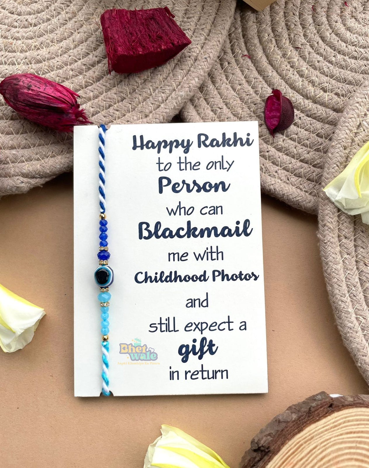 Evil Eye Rakhi with Message Card – MDF White Finish (4x6")