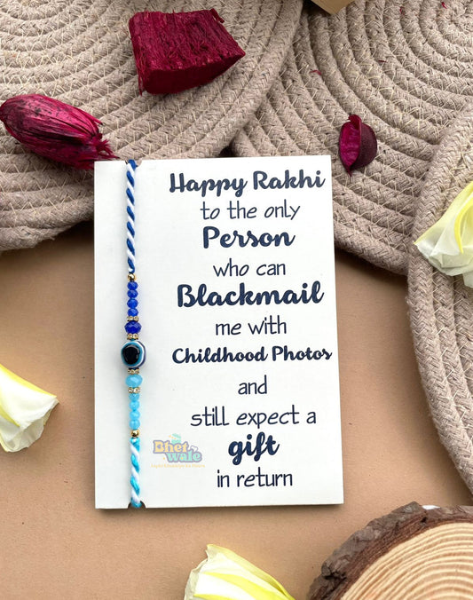 Evil Eye Rakhi with Message Card – MDF White Finish (4x6")