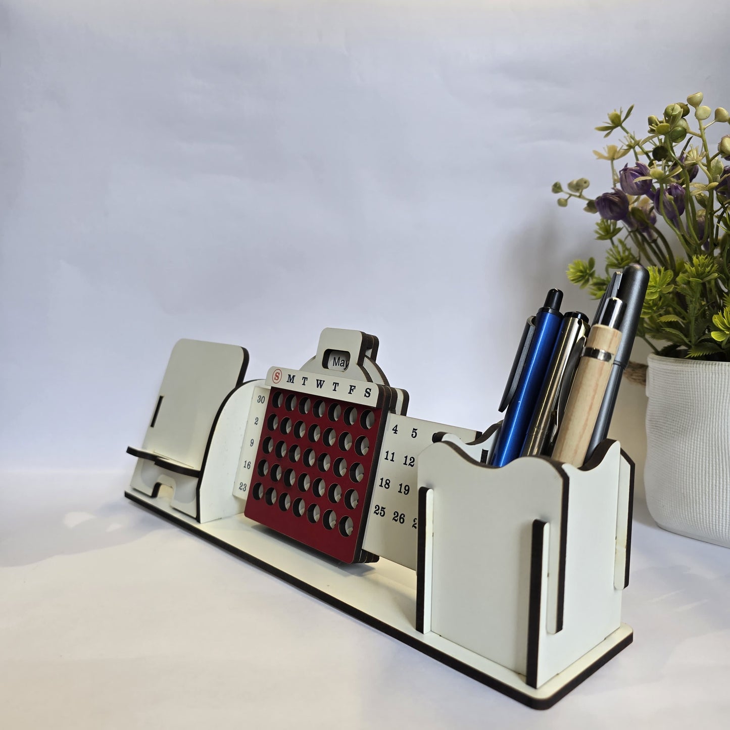 Elegant MDF Desk Companion – 3-in-1 Organizer with Infinity Calendar
