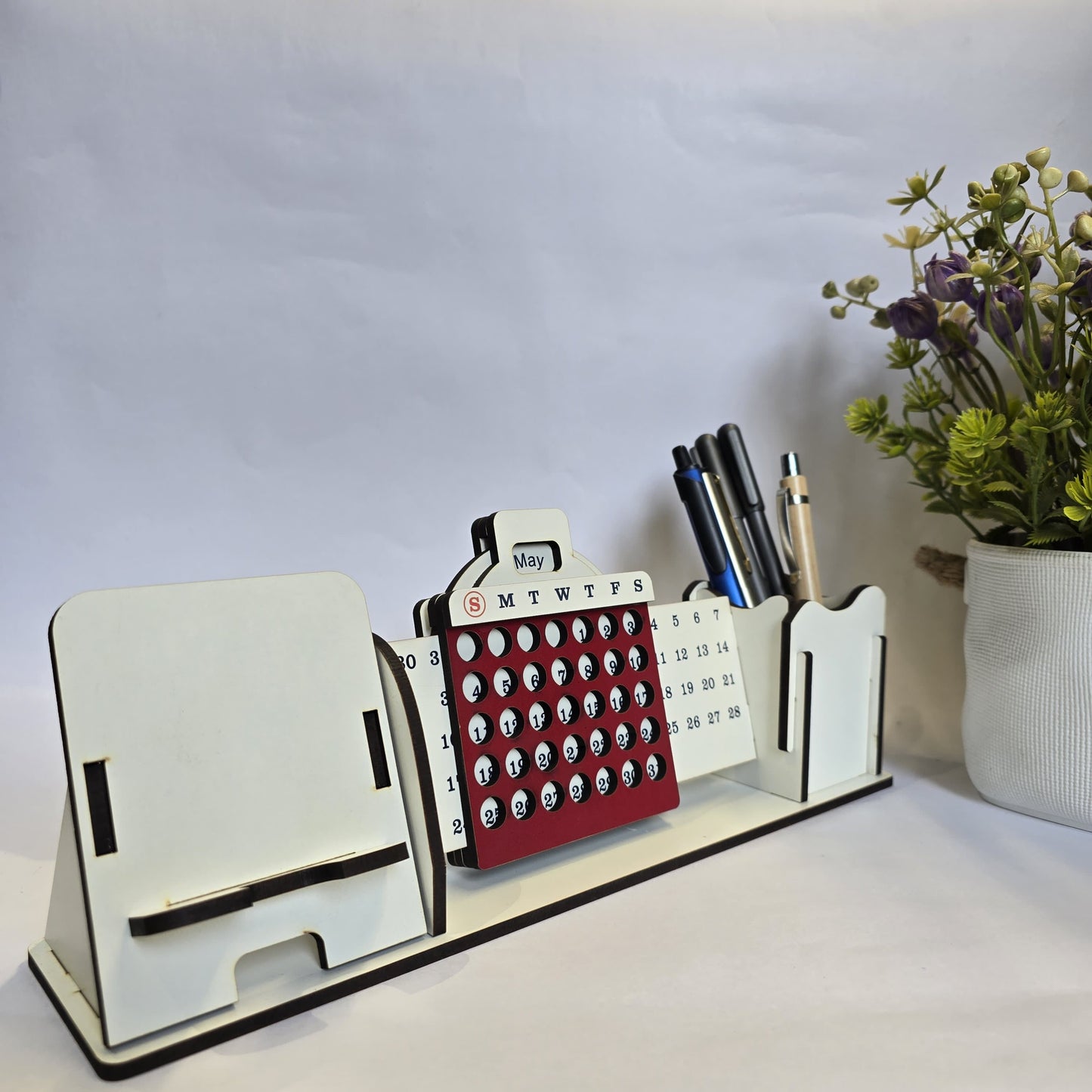 Elegant MDF Desk Companion – 3-in-1 Organizer with Infinity Calendar