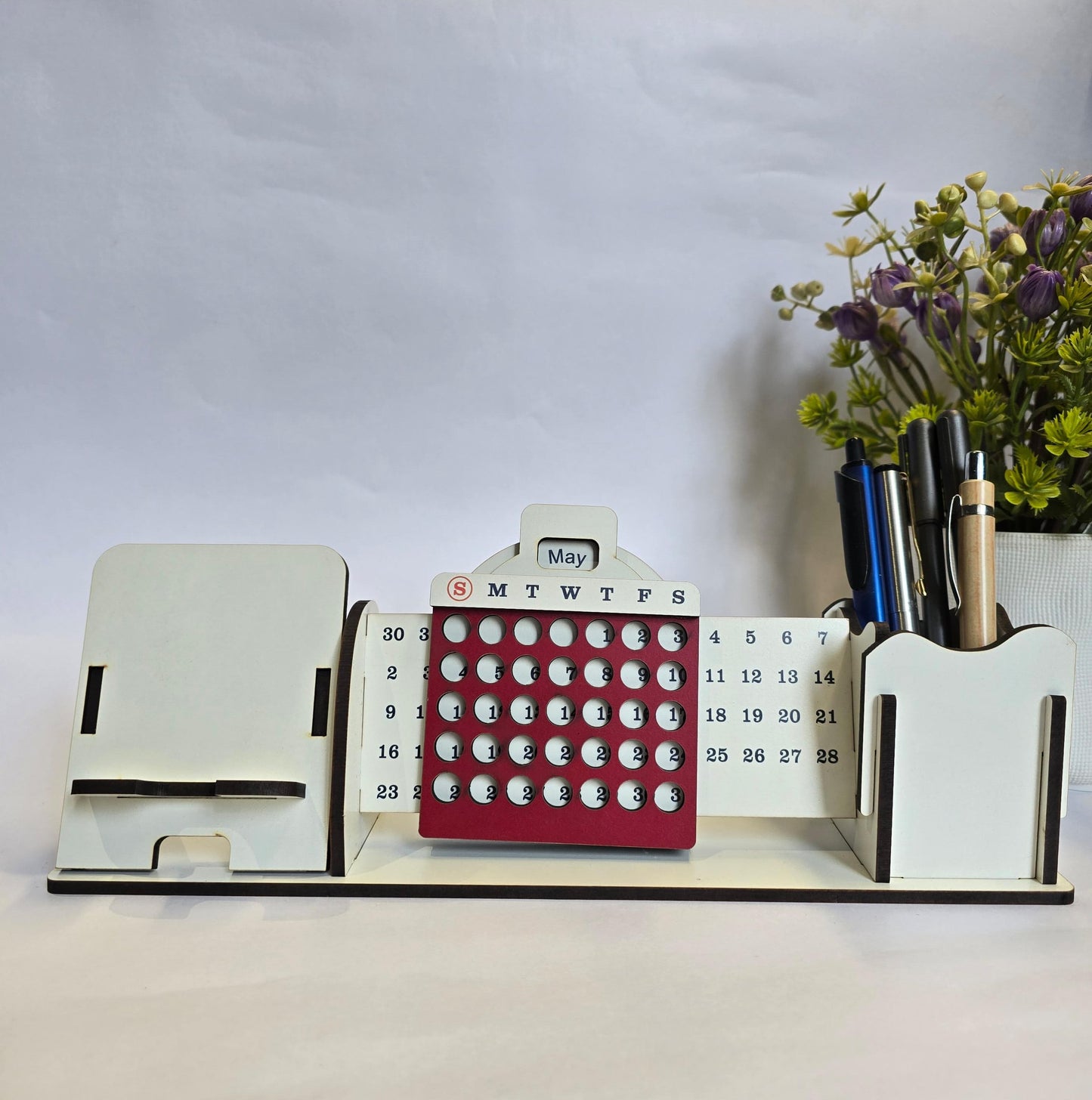 Elegant MDF Desk Companion – 3-in-1 Organizer with Infinity Calendar