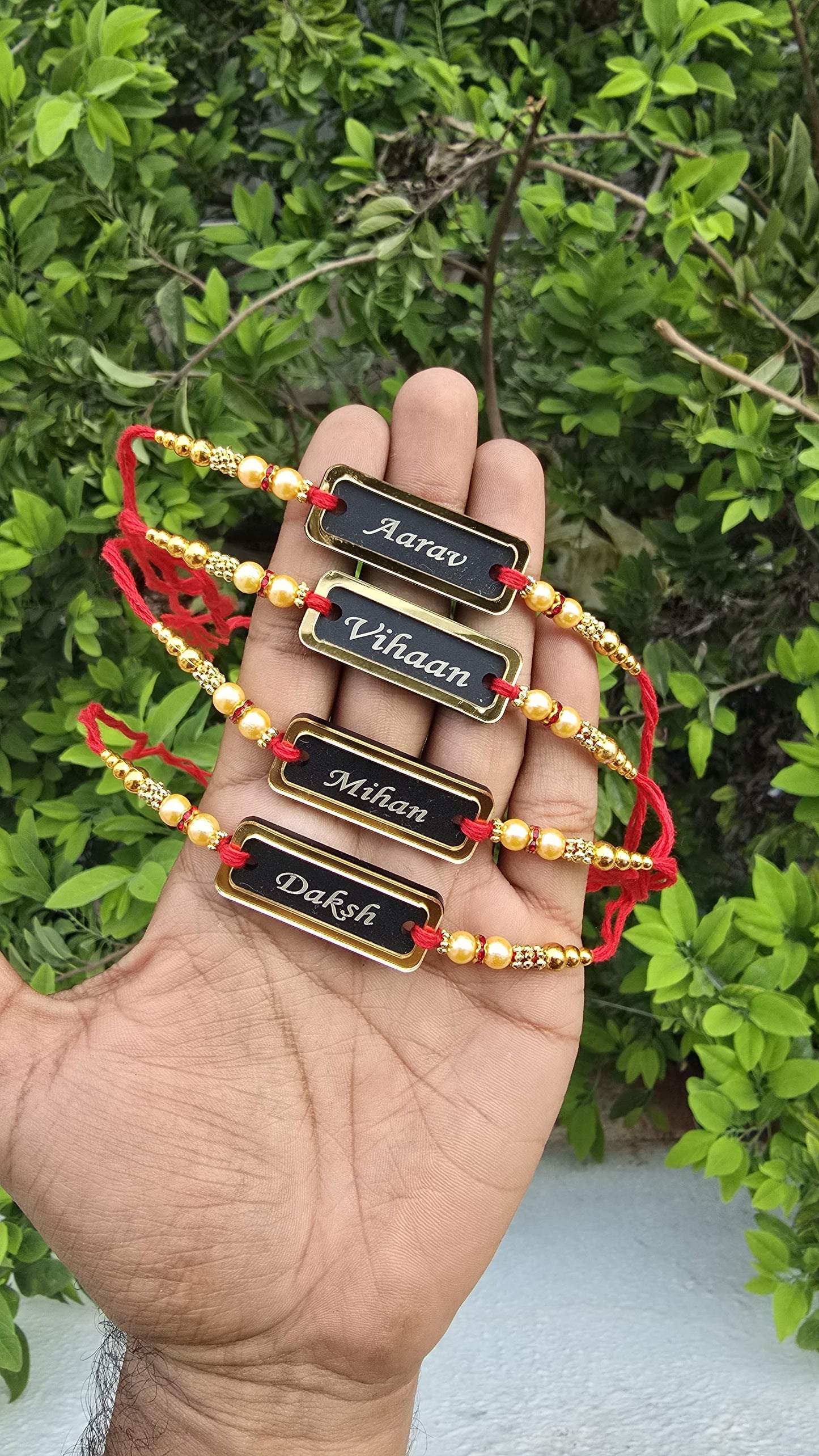 Personalized Acrylic Name Rakhi – Black & Gold Edition