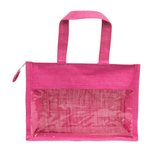 12x10x5 inch Window Jute Hamper Bag – With Zip, Pink, Self Handle — view 2