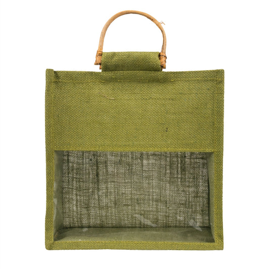 10x10x5 inch Window Jute Hamper Bag – Without Zip, Olive Green, Cane Handle — view 2