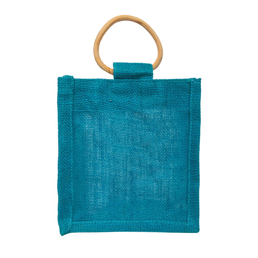 Teal Jute Window Gift Bag with Wooden Ring Handle — view 2