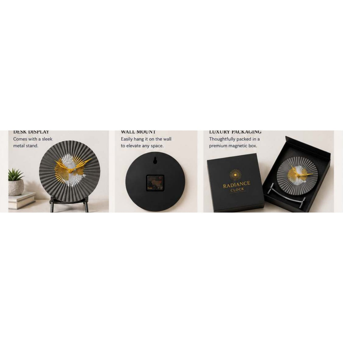 Radiance Concrete Desk Clock — details and available finishes