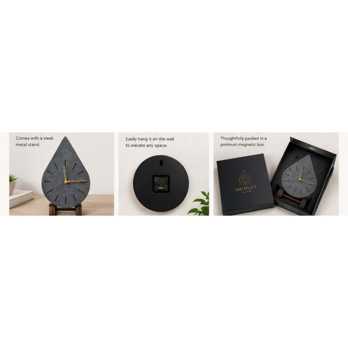 Droplet Concrete Desk Clock — details and available finishes