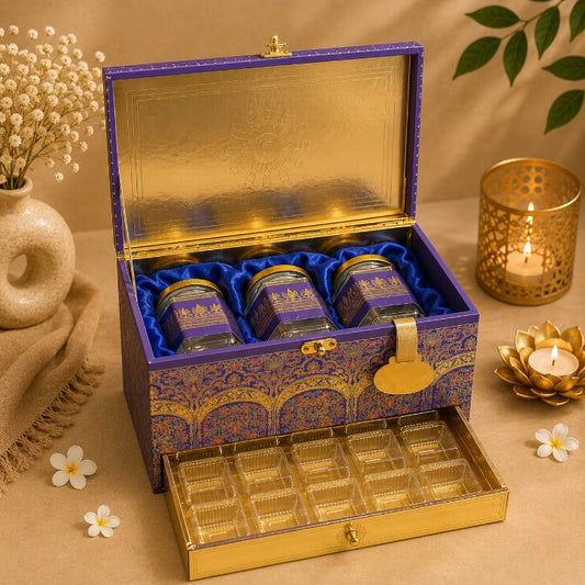 Premium Blue Scodix Printed Dry Fruit & Chocolate Gift Box with 3 Jars second view