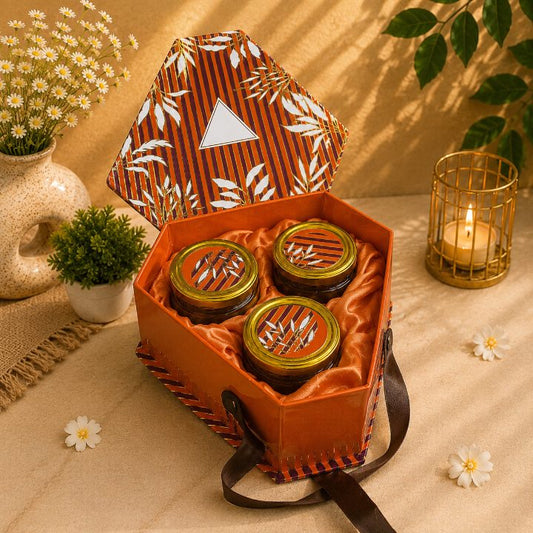 Premium Burnt Orange, Burgundy & Ivory Scodix Printed Dry Fruit Gift Box with 3 Jars second view
