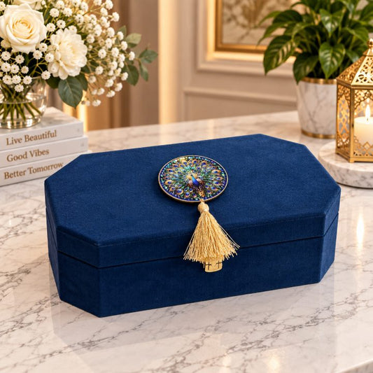 Premium Ivory Pearl & Antique Gold Peacock Kappa Board Dry Fruit Gift Box with 3 Jars second view