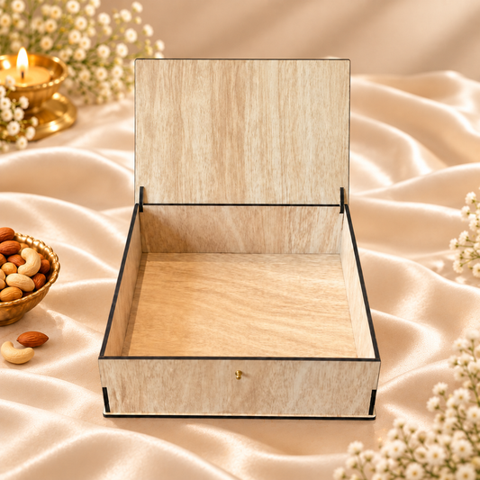 Prelam MDF Box – 10x10x3 Inch – secondary view on cream satin background