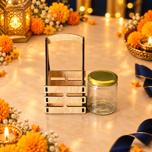Prelam MDF Jar Basket + 1 Glass Jar (100gm) – secondary view in Diwali setting