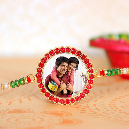 Customizable Red Stone Photo Rakhi