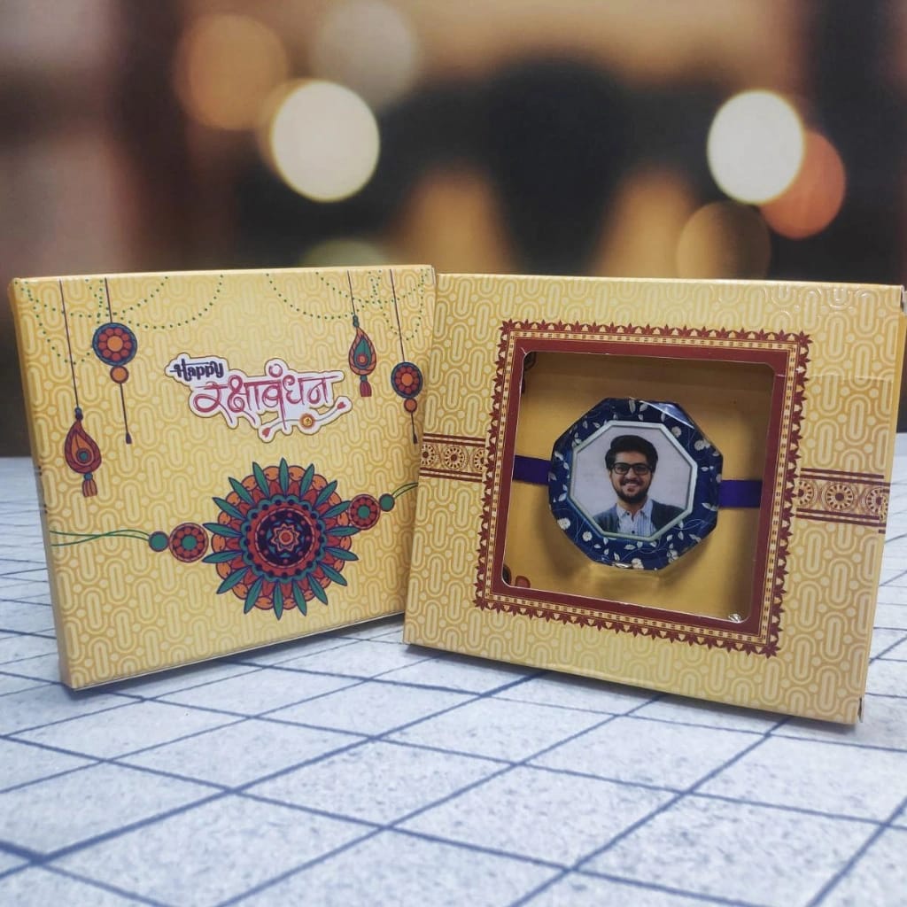 Personalized Photo Crystal Rakhi - Sophisticated Octagon Design