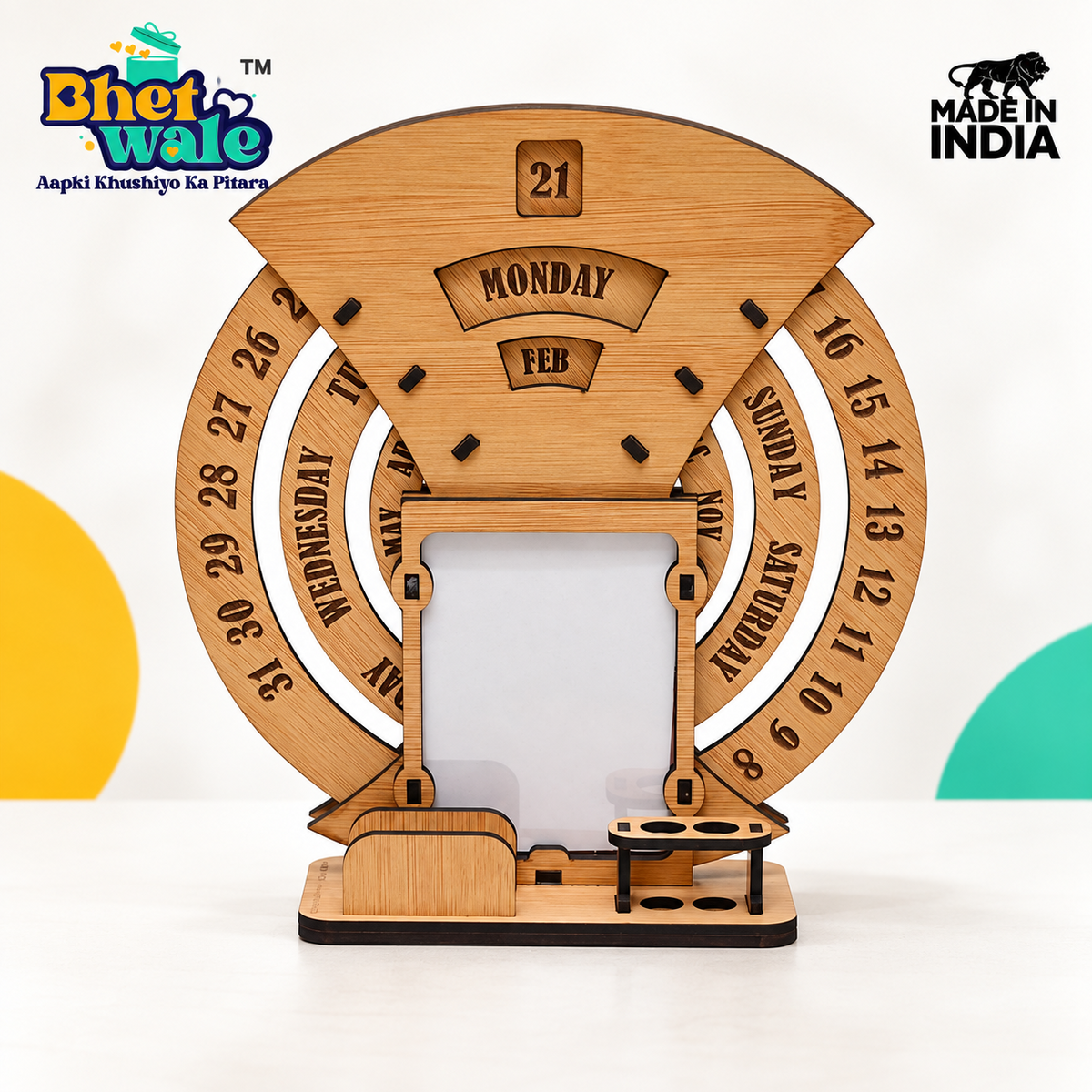 Samay Nexus Premium Lifetime Calendar with Photo Frame and Desk Organizer - Front View