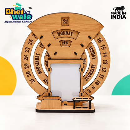 Samay Nexus Premium Lifetime Calendar with Photo Frame and Desk Organizer - Front View