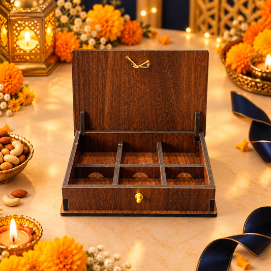 6 Cavity Prelam MDF Diwali Box – secondary view in Diwali setting