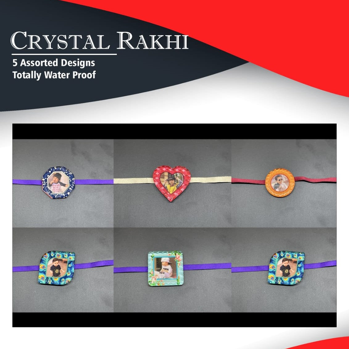 Personalized Photo Crystal Rakhi - Vibrant Peacock Feather Design