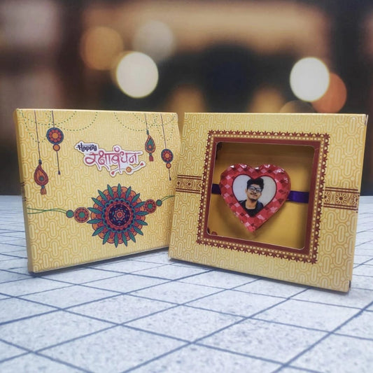 Personalized Photo Crystal Rakhi - Charming Heart Design