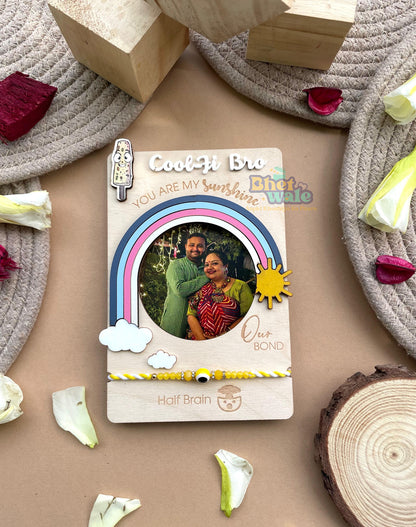 Cool-Fi Bro Rakhi with Fridge Magnet – Evil Eye Theme (6x4" Handmade Birch Ply)