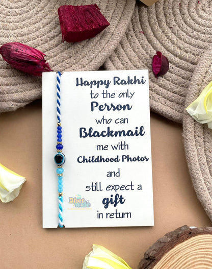 Evil Eye Rakhi with Message Card – MDF White Finish (4x6")
