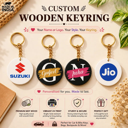 Custom Wooden Keychain - Customised Name or Logo