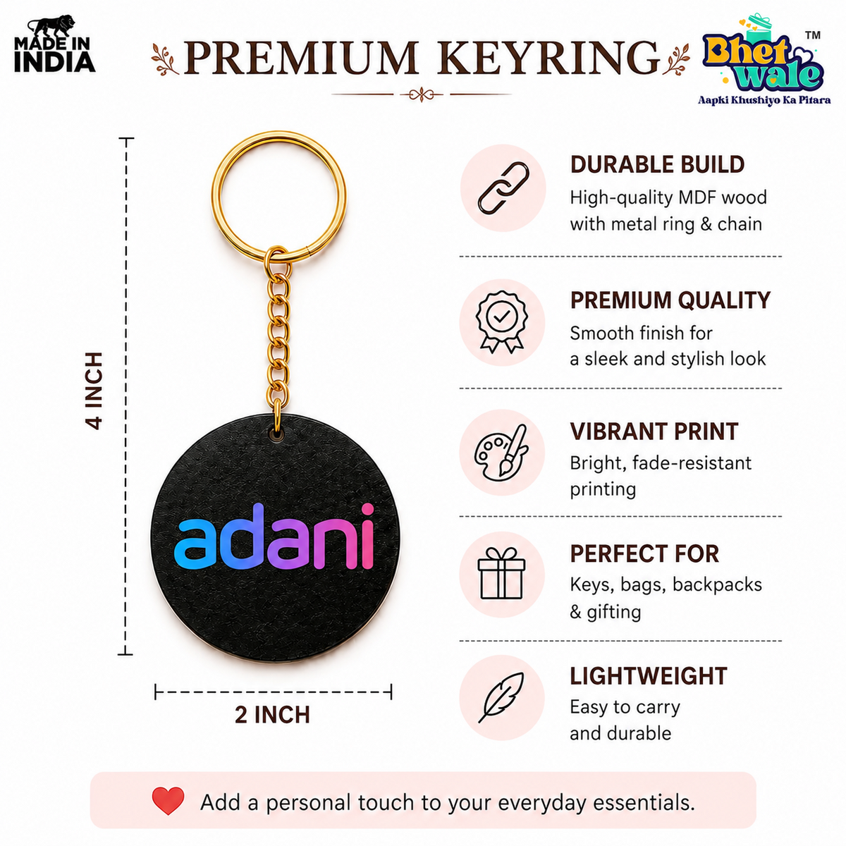 Premium Wooden Keychain - 2 x 4 inch