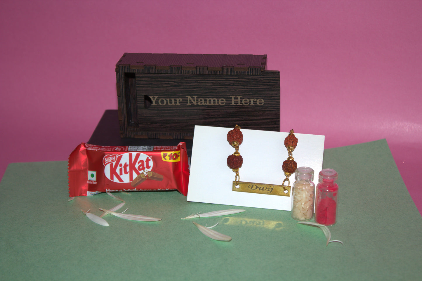 Personalized Rakhi Gift Combo - Engraved Rakhi and KitKat