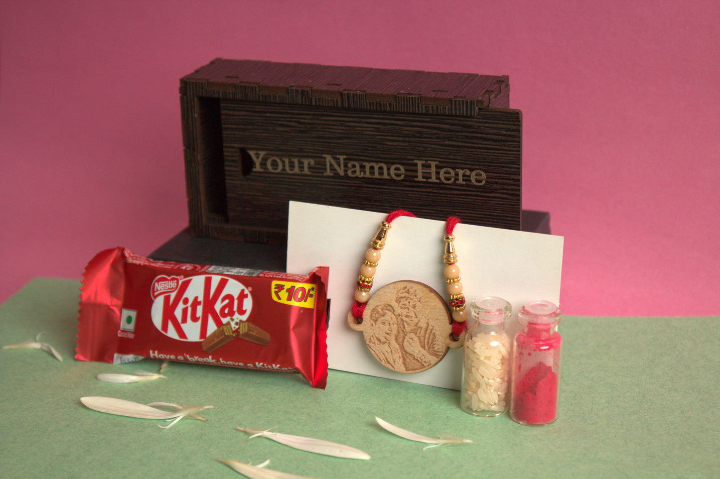 Personalized Rakhi Gift Combo - Custom Photo Rakhi and KitKat