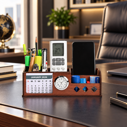 Samay Station Wooden Desk Organizer - Lifestyle