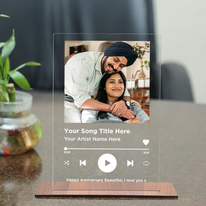 Customized Photo and Tabletop Song Glass Spotify Plaque with Wooden Stand
