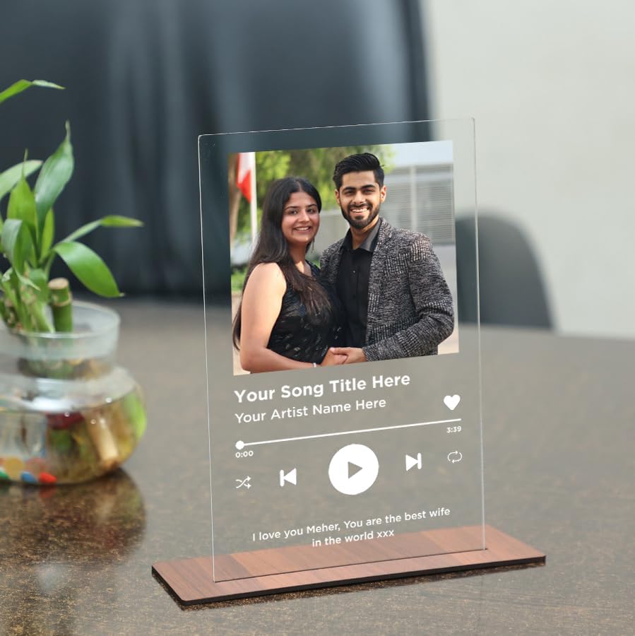 Customized Photo and Tabletop Song Glass Spotify Plaque with Wooden Stand