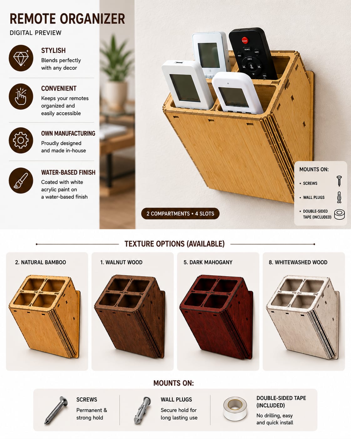 4 Compartment Remote Organizer