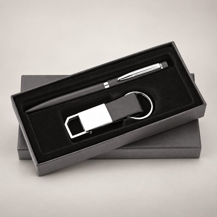 Black Pen & Keychain Corporate Gift Set