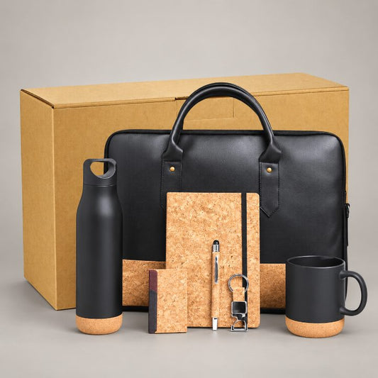 Cork Bottle, Mug, Diary, Pen,Cardholder, Keychain & Laptop Bag & Box Corporate Gift Set - GS368