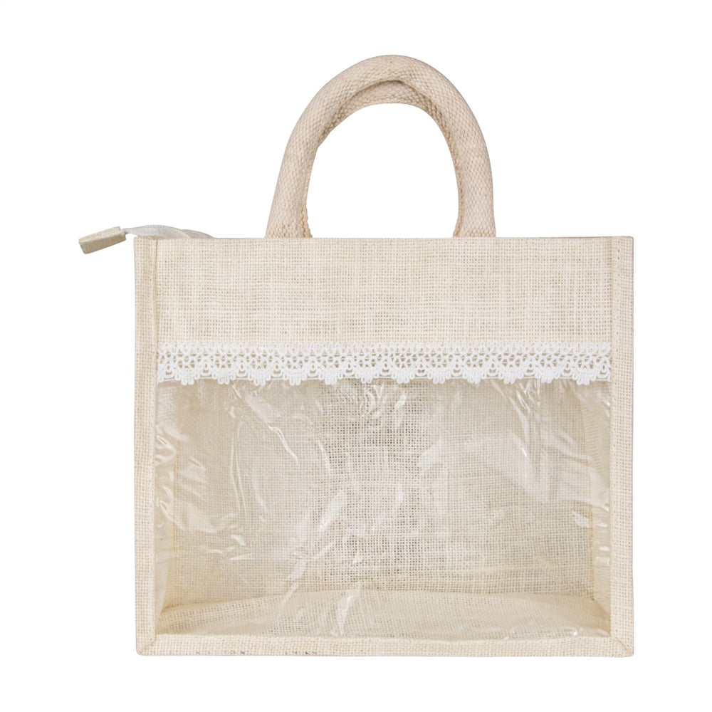 Large Jute Window Hamper Bag with Lace – Ivory (14 x 12 x 5 Inch) — view 1