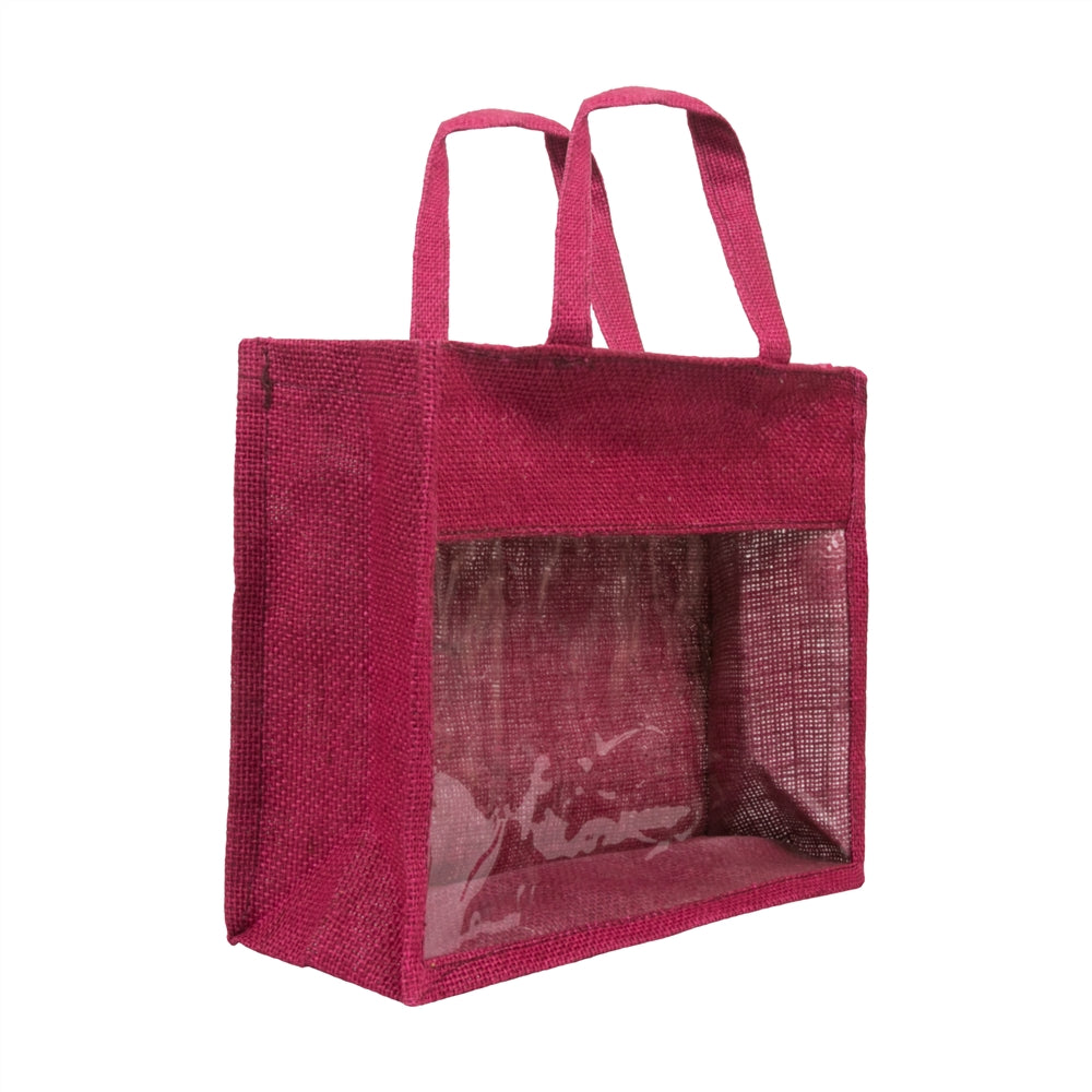 12x10x5 inch Window Jute Hamper Bag – With Zip, Maroon, Self Handle — view 1