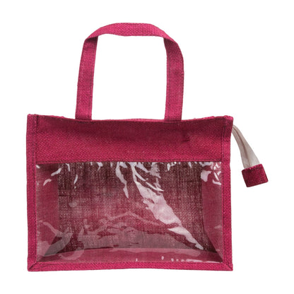 12x10x5 inch Window Jute Hamper Bag – With Zip, Maroon, Self Handle — view 2