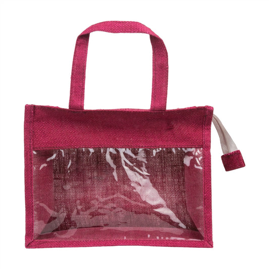 12x10x5 inch Window Jute Hamper Bag – With Zip, Maroon, Self Handle — view 2