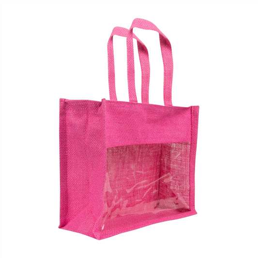 12x10x5 inch Window Jute Hamper Bag – With Zip, Pink, Self Handle — view 1
