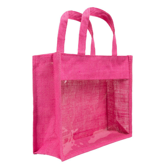 14x12x5 inch Window Jute Hamper Bag – With Zip, Pink, Self Handle — view 1